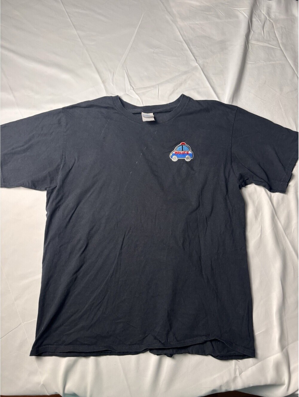 Port & Company Black T-Shirt with Police Car Patch Graphic,